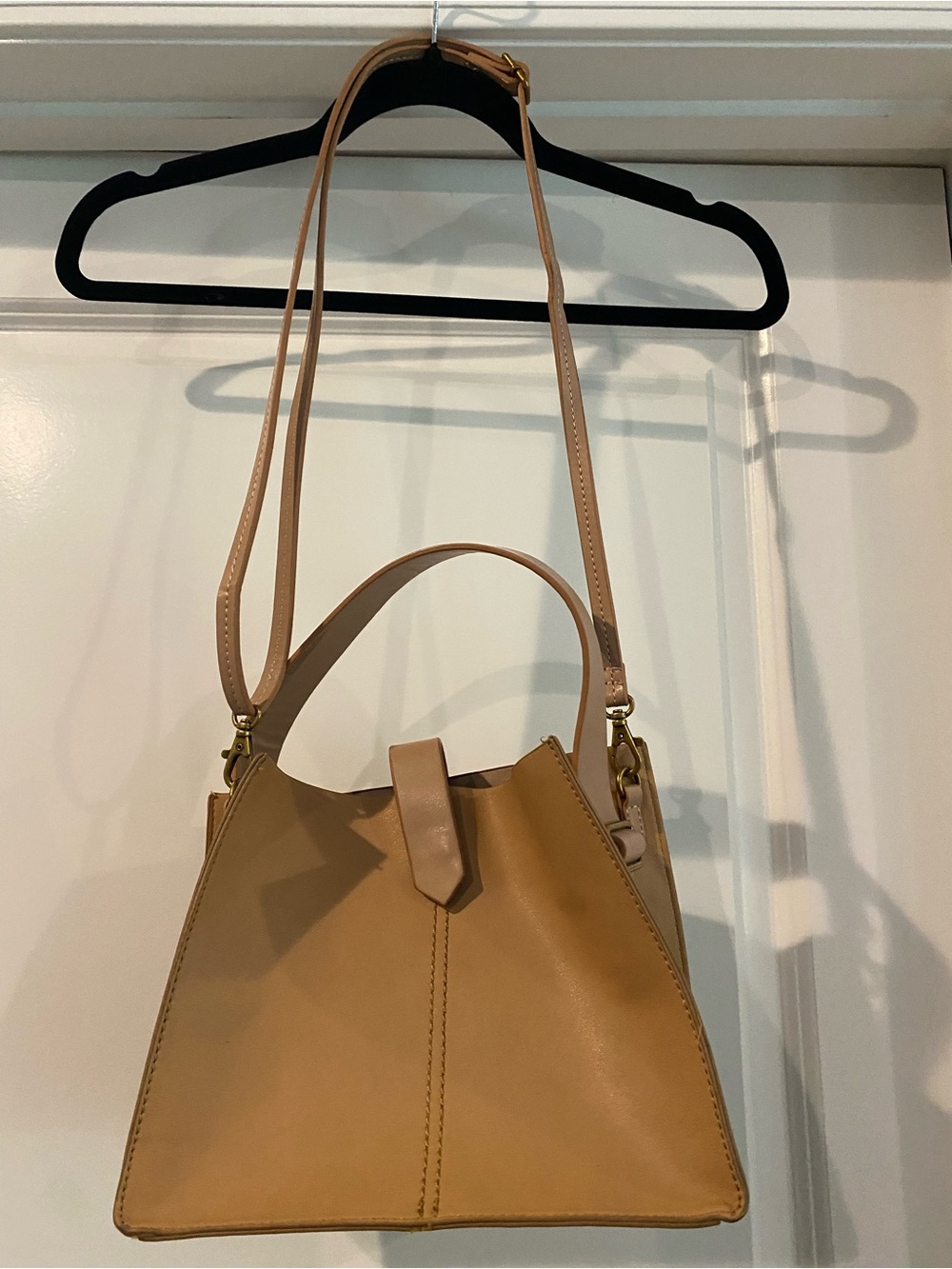 A new day Tan Pyramid Crossbody Bag